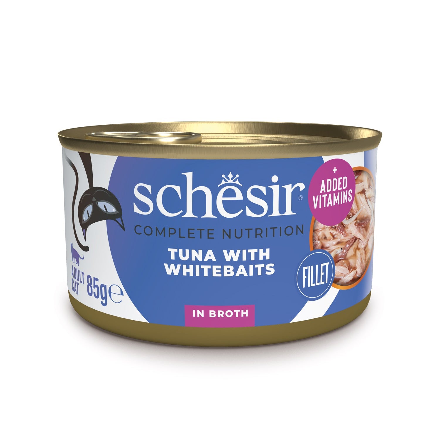 Schesir Tuna with Whitebaits in Broth Adult Canned Cat Food (85g)