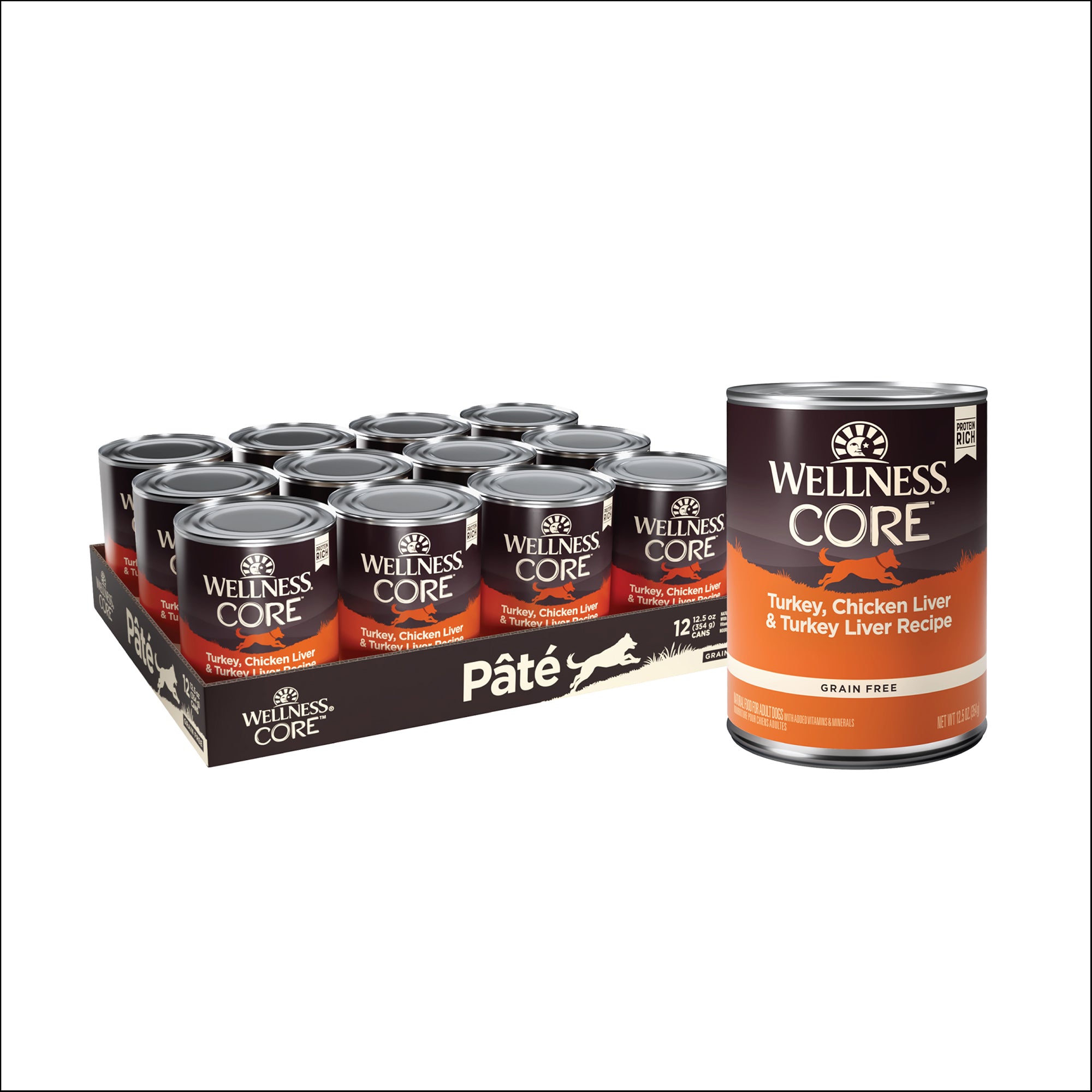 Wellness CORE Grain-Free Turkey, Chicken Liver & Turkey Liver Canned Wet Dog Food (12.5oz)