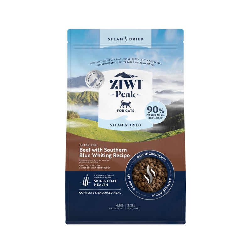 Ziwi Peak Grass Fed Beef Southern Blue Whiting Recipe Steam & Dried Cat Food