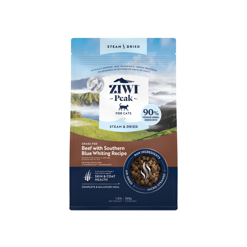 Ziwi Peak Grass Fed Beef Southern Blue Whiting Recipe Steam & Dried Cat Food