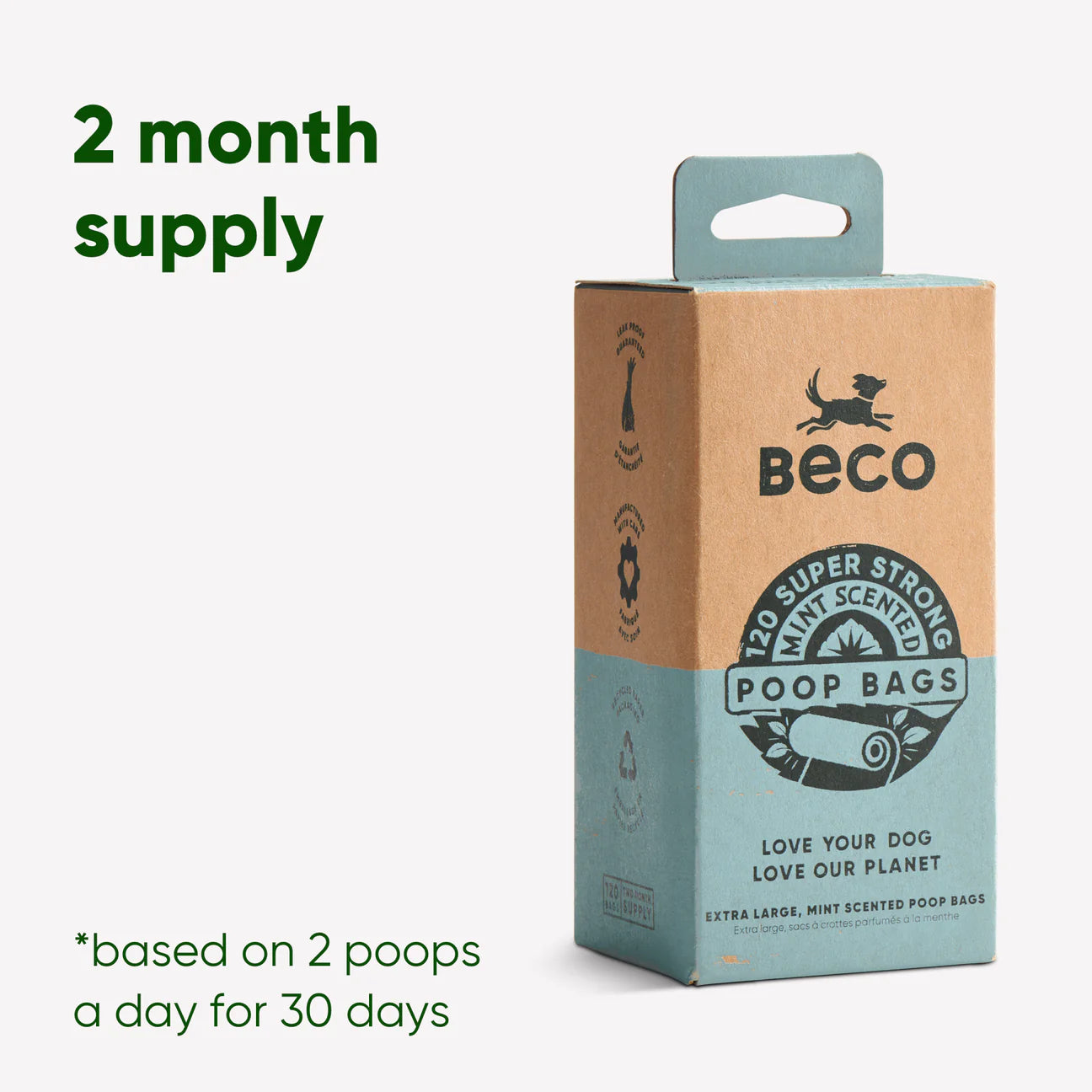Beco Poop Bags – Leak-Proof, 100% Recycled Plastic (Mint Scented)