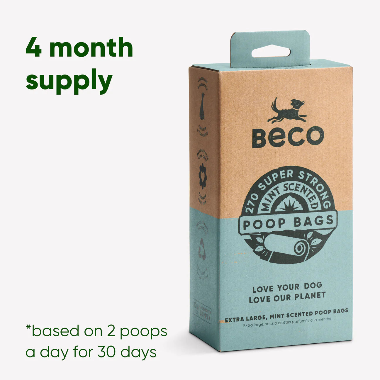 Beco Poop Bags – Leak-Proof, 100% Recycled Plastic (Mint Scented)