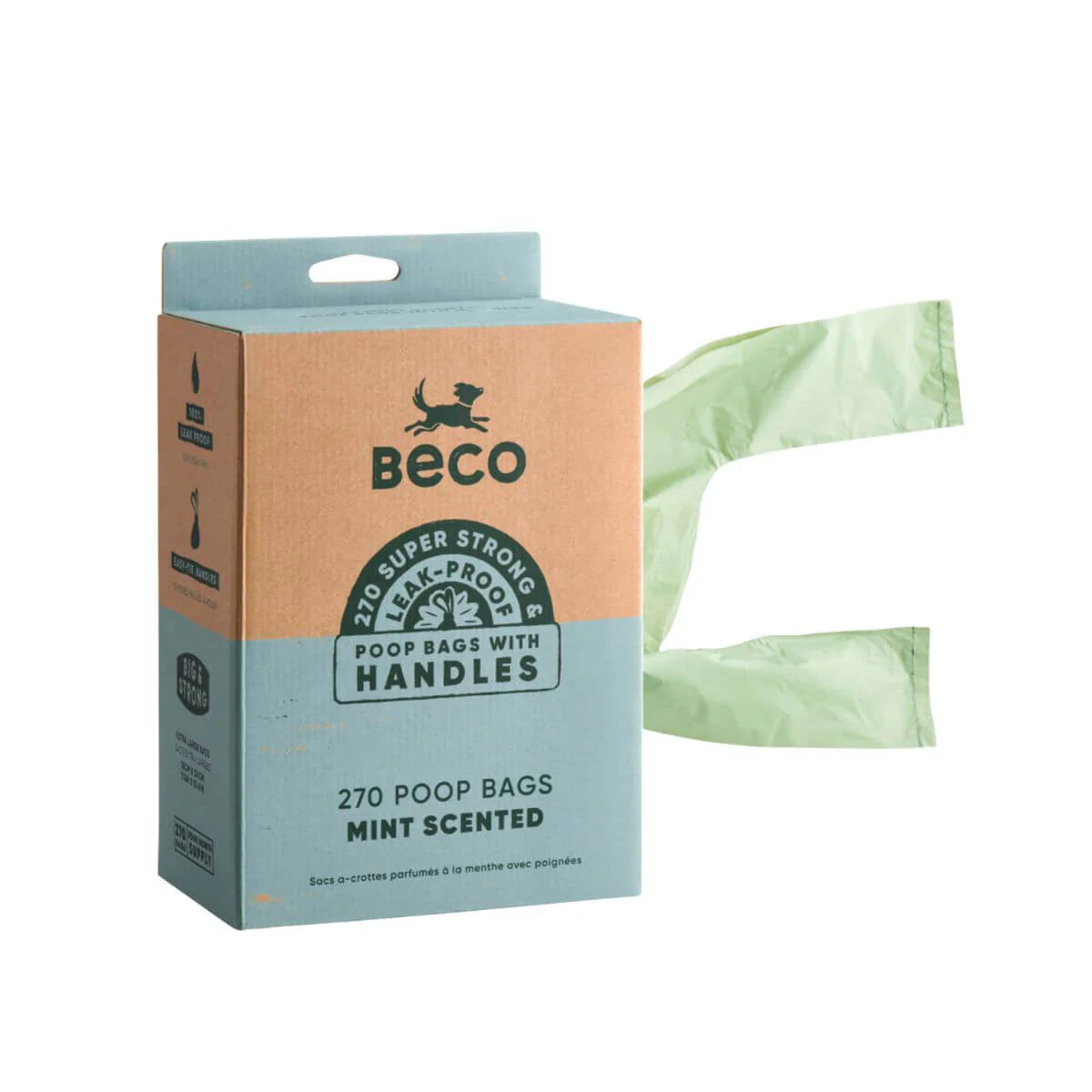 Beco Poop Bags With Handles – Leak-Proof, 100% Recycled Plastic (Mint Scented)
