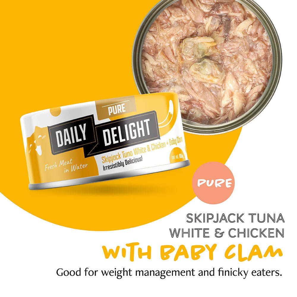 Daily Delight Pure Skipjack Tuna White & Chicken Wet Cat Food | Baby Clam (80g) - CreatureLand