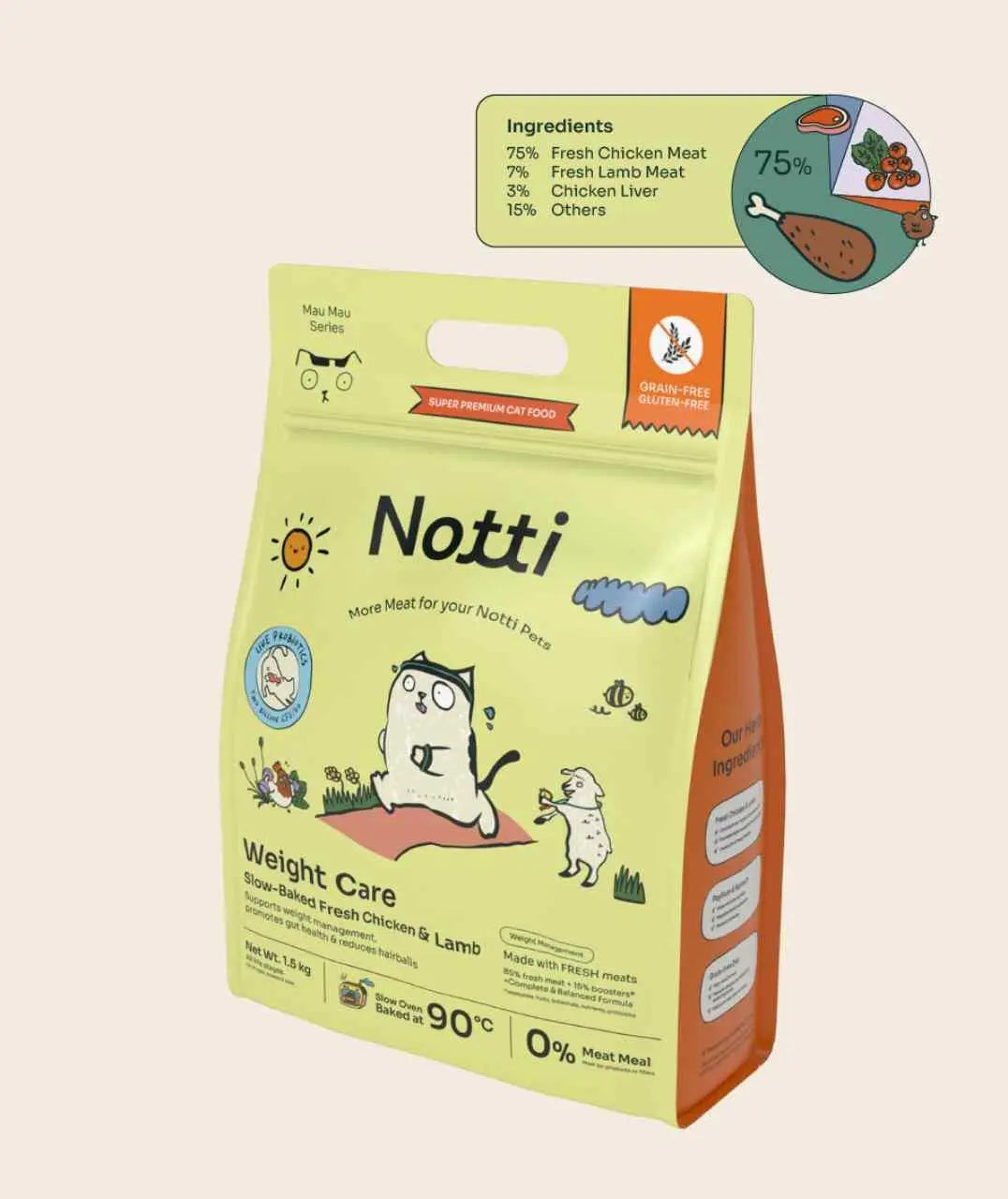 Notti Slow-Baked Fresh Chicken & Lamb Weight Care Cat Dry Food (For Indoor Cats)