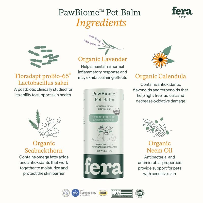 Fera Pet Organics USDA Organic PawBiome® Pet Balm For Dogs and Cats (2oz) - CreatureLand