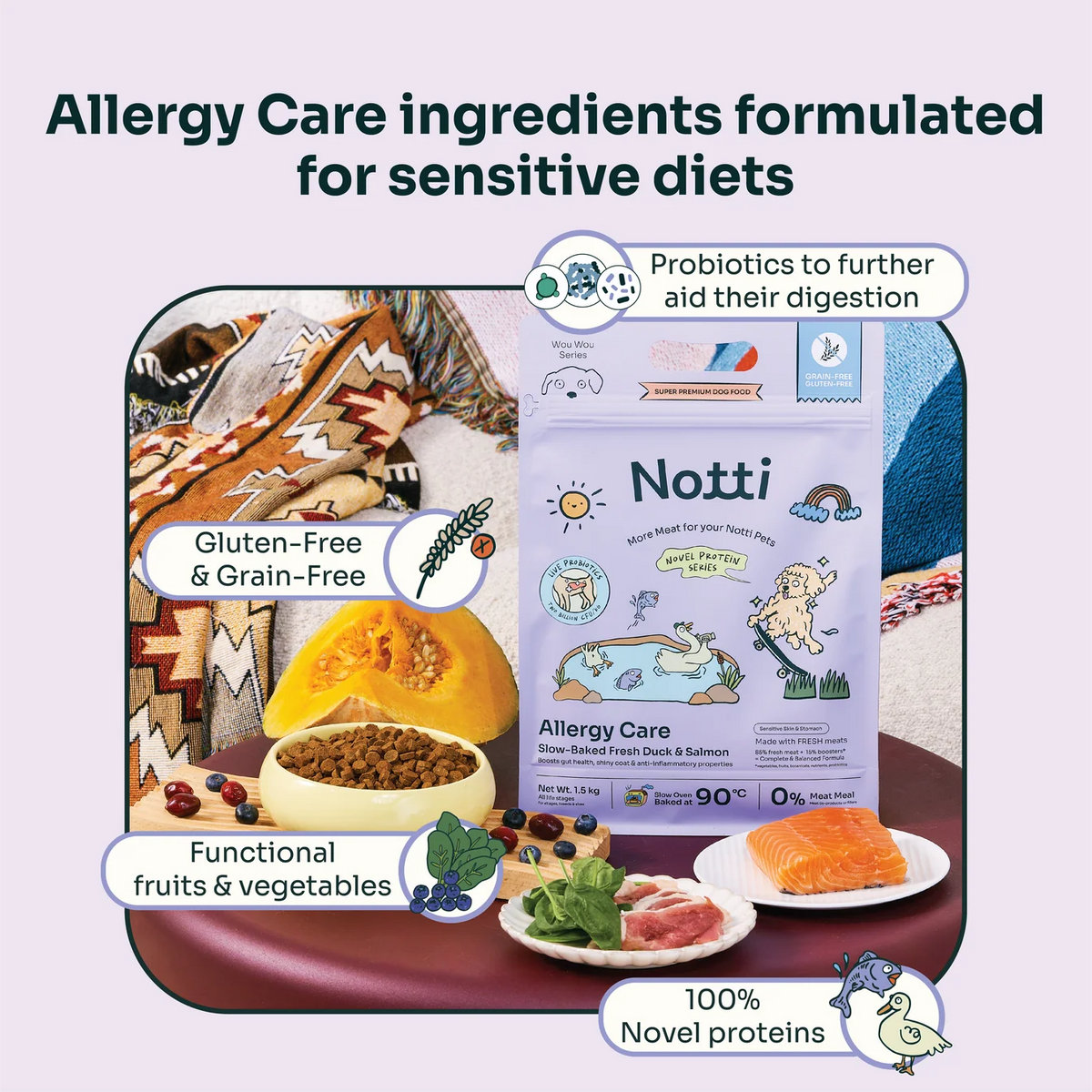 Notti Allergy Care Slow-Baked Fresh Duck & Salmon Dog Dry Food
