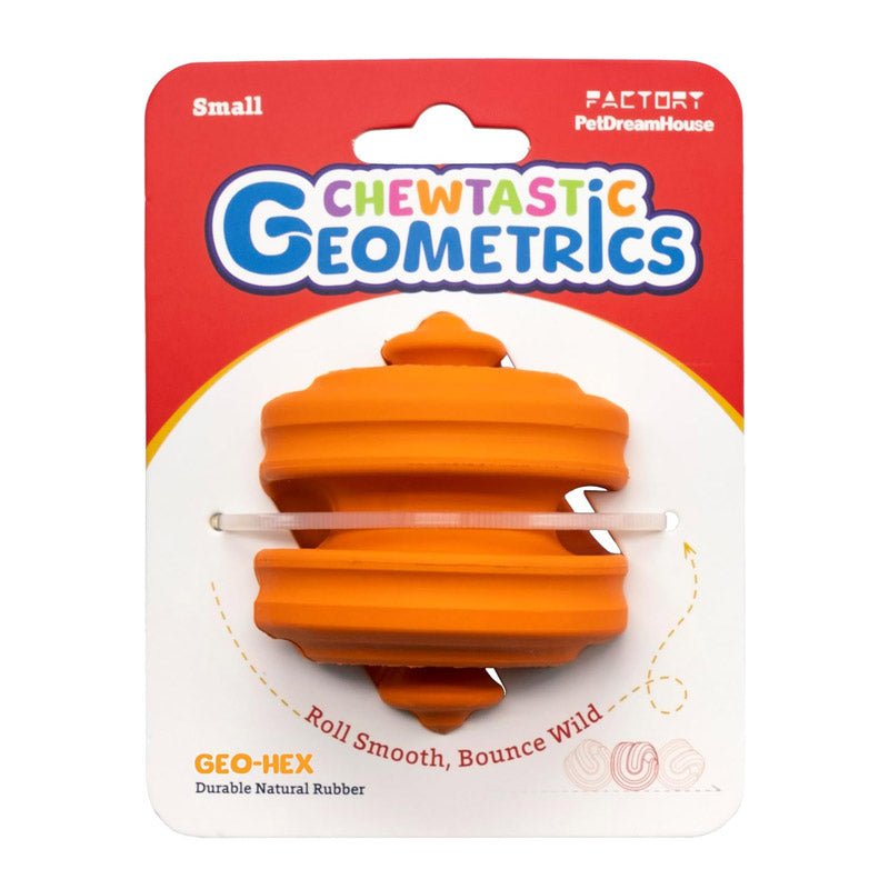 PetDreamHouse Chewtastic Geometrics Natural Rubber Enrichment Dog Toy | Geo - Hex Orange (Average) - CreatureLand