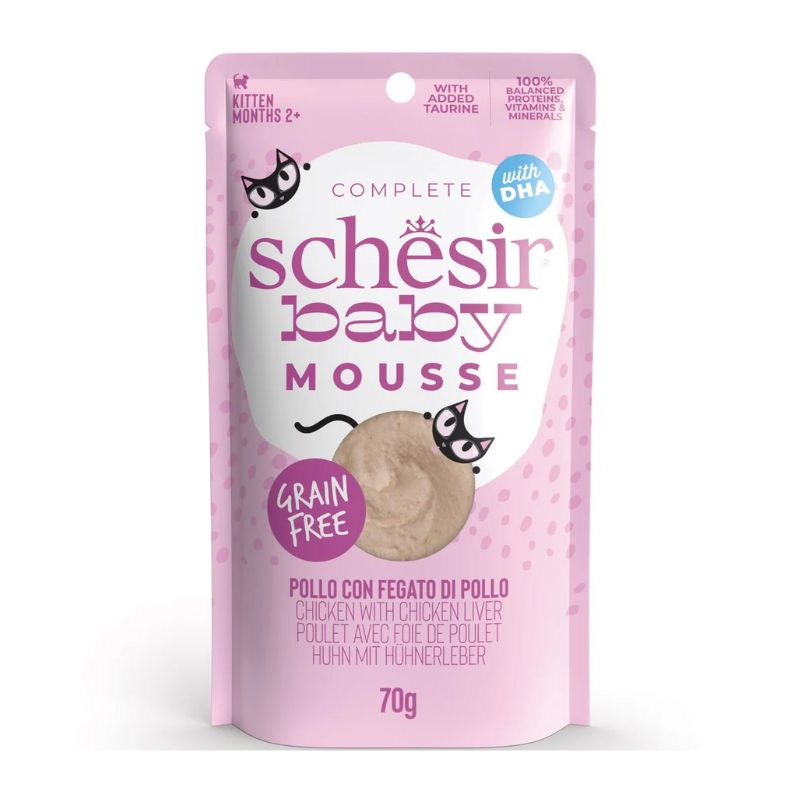 Schesir Baby Mousse Chicken With Chicken Liver Grain-Free Kitten Pouch Cat Food (70g)