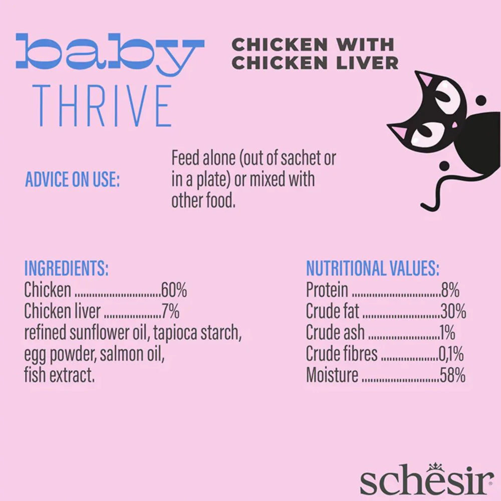 Schesir Baby Thrive High Calorie Chicken With Chicken Liver Pouch Supplement Cat Food (160g)