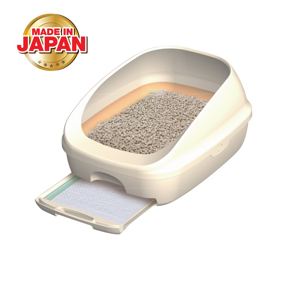 Unicharm Deo Toilet Half Cover Cat Litter Box in Natural Ivory