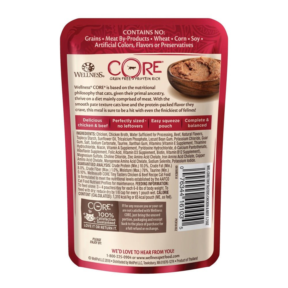 Wellness CORE® Tiny Tasters™ Pate Wet Cat Food | Chicken & Beef (1.75 oz) - CreatureLand