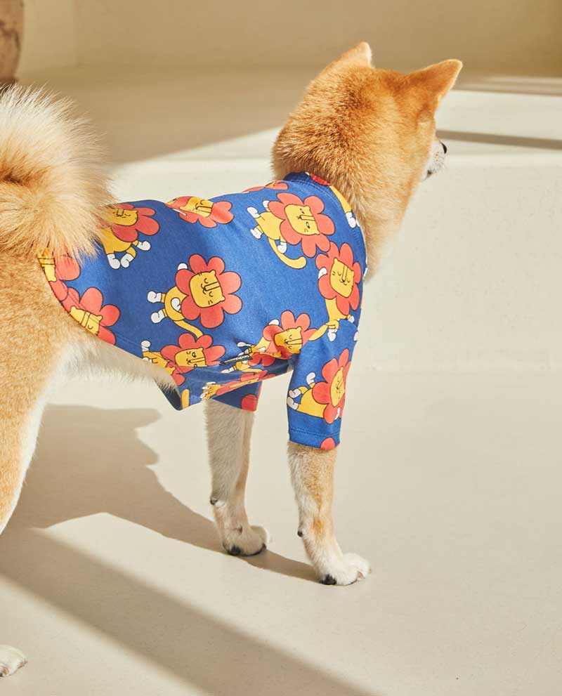 andblank Flower Lion Sleeve Shirt - Blue - CreatureLand