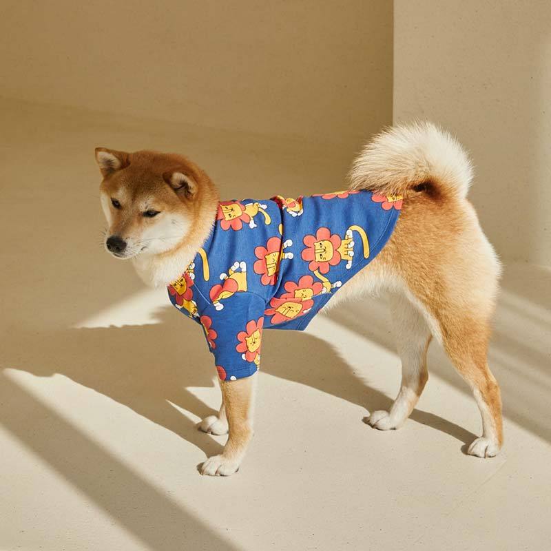andblank Flower Lion Sleeve Shirt - Blue - CreatureLand