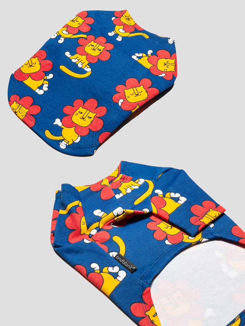 andblank Flower Lion Sleeve Shirt - Blue - CreatureLand
