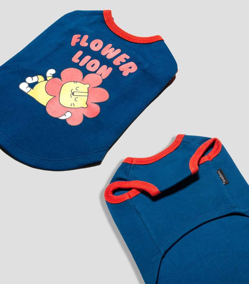 andblank Flower Lion Sleeveless Shirt - Navy - CreatureLand