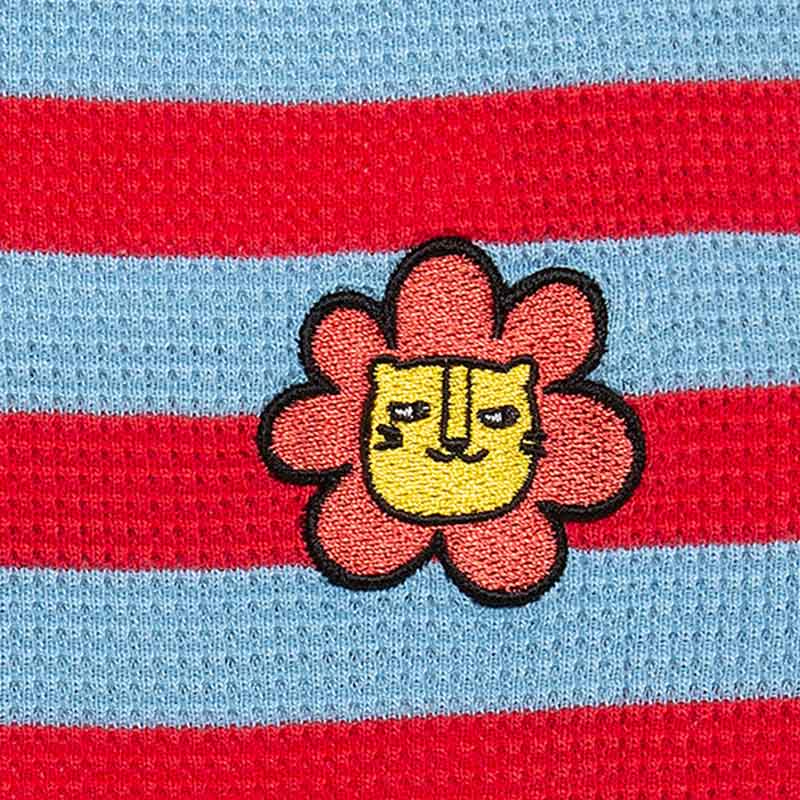 andblank Flower Lion Stripe Sleeve Shirt - Sky Blue/ Red - CreatureLand