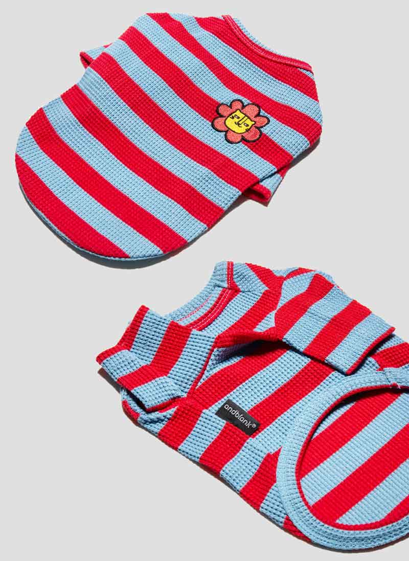 andblank Flower Lion Stripe Sleeve Shirt - Sky Blue/ Red - CreatureLand