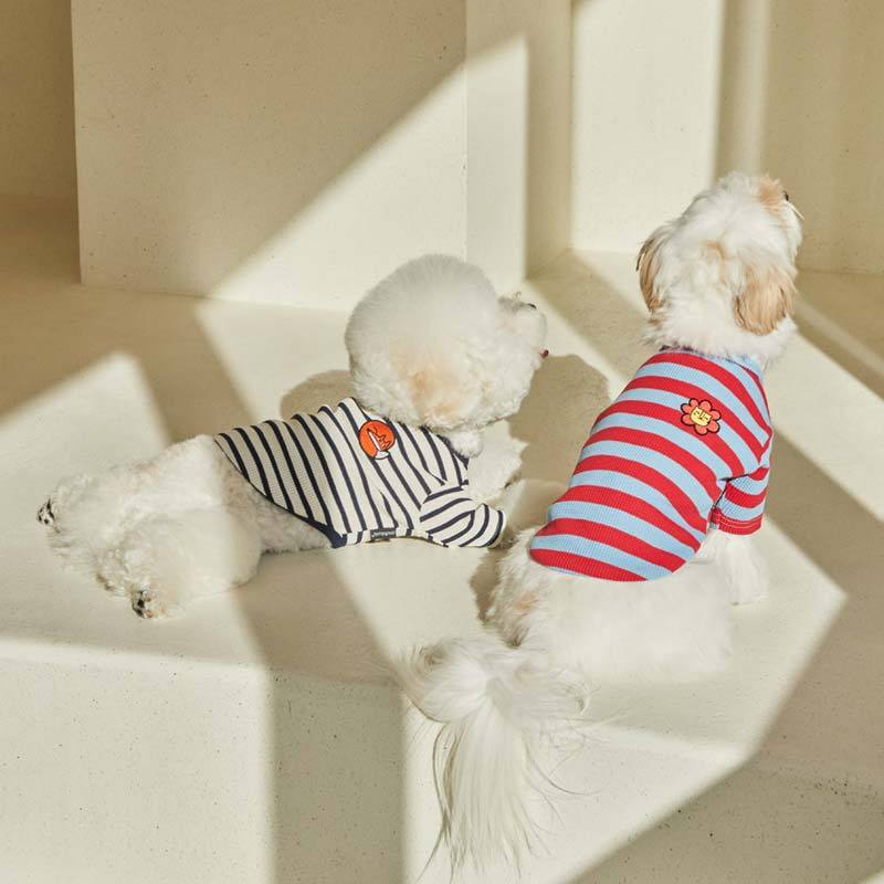 andblank Flower Lion Stripe Sleeve Shirt - Sky Blue/ Red - CreatureLand