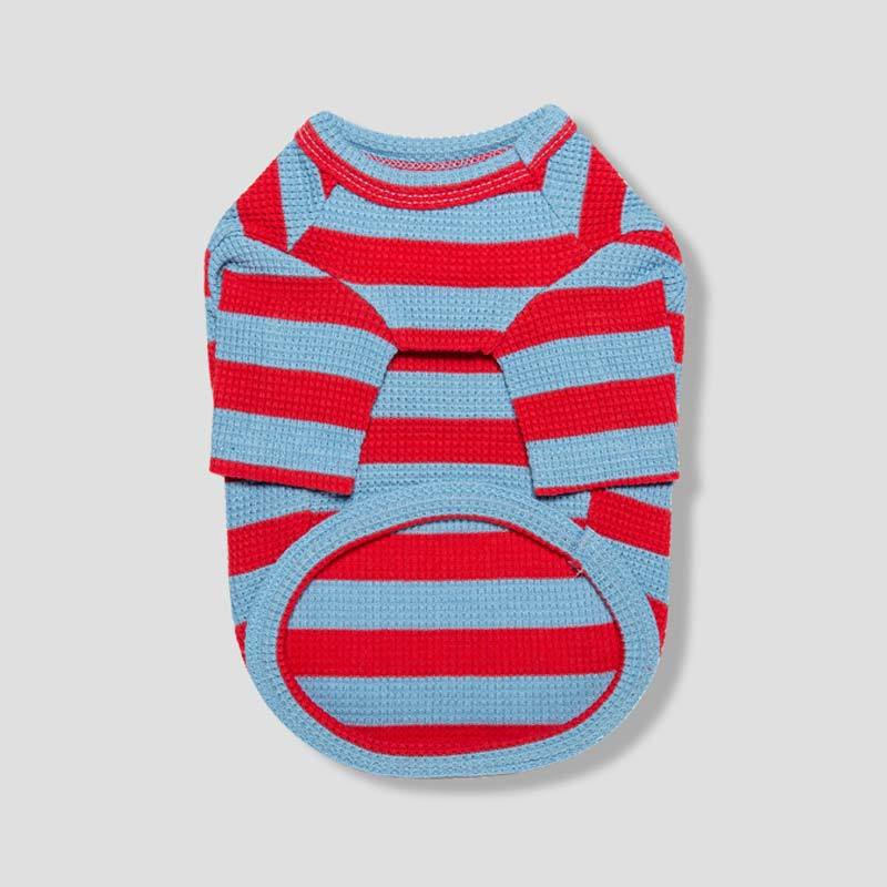 andblank Flower Lion Stripe Sleeve Shirt - Sky Blue/ Red - CreatureLand