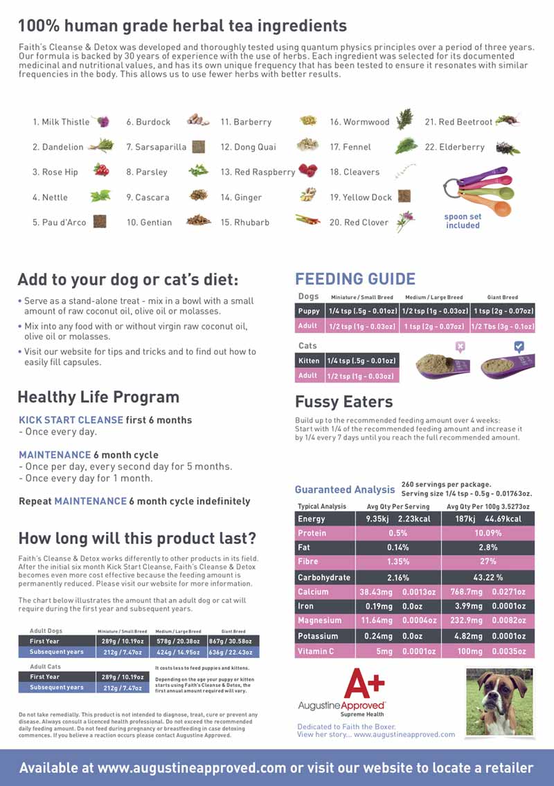 Augustine Approved Faith's Cleanse & Detox For Dogs and Cats - CreatureLand