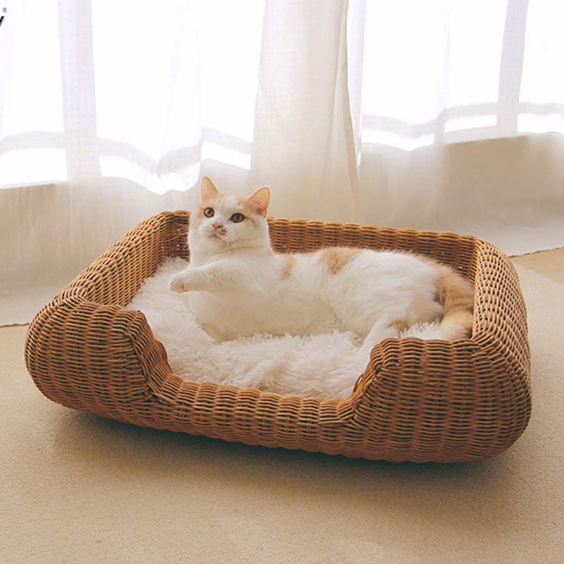 CatsCity Rattan Rectangle Pet Bed - CreatureLand