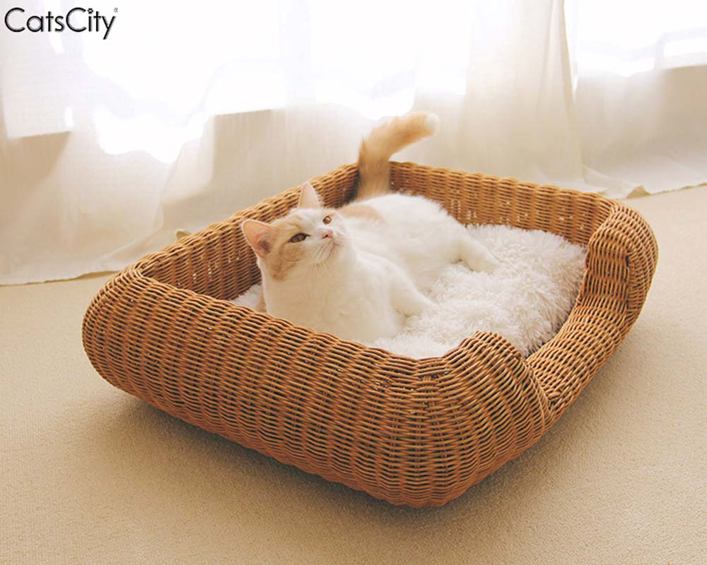 CatsCity Rattan Rectangle Pet Bed - CreatureLand