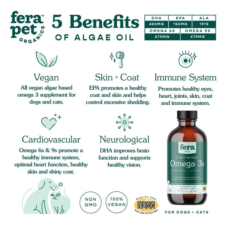 Fera Pet Organics Vegan Omega-3, 6, 9s Algae Oil For Dogs and Cats - CreatureLand