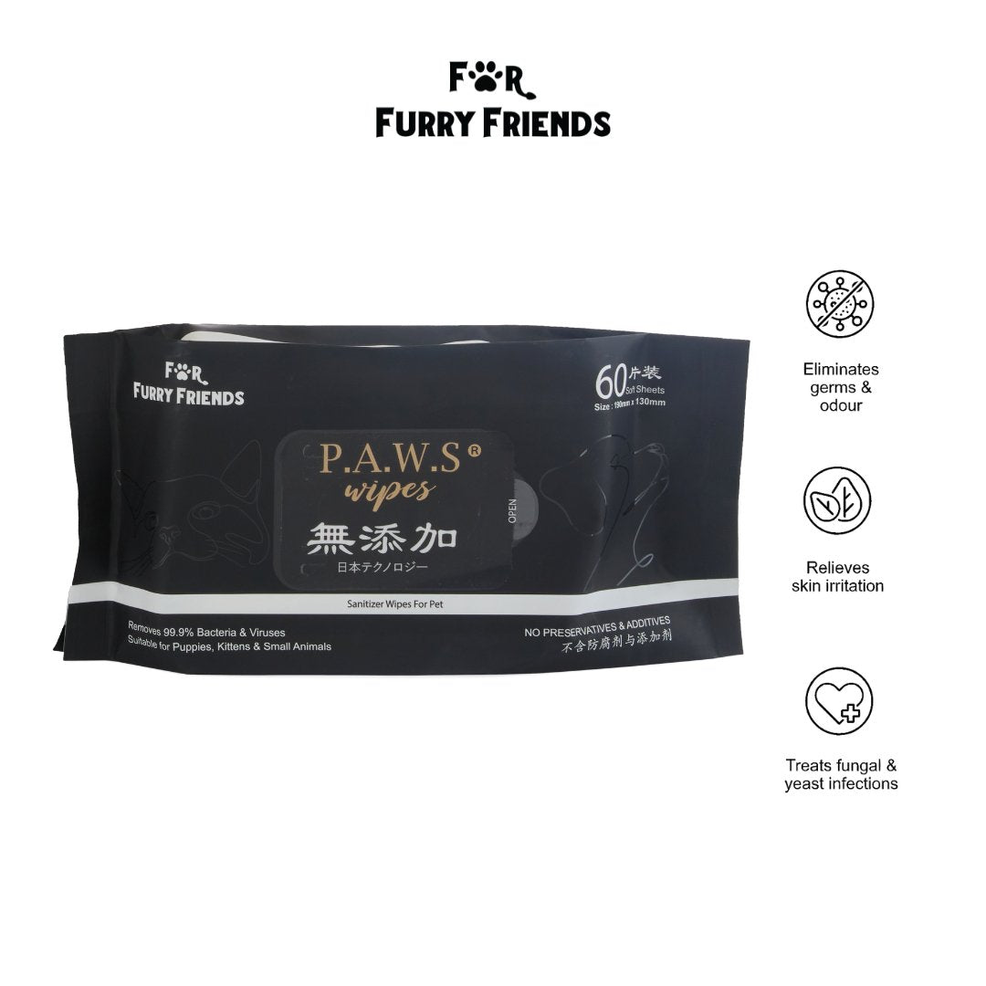 For Furry Friends Pet's Activated Water Sanitizing Wipes (P.A.W.S) - 60 Wipes - CreatureLand