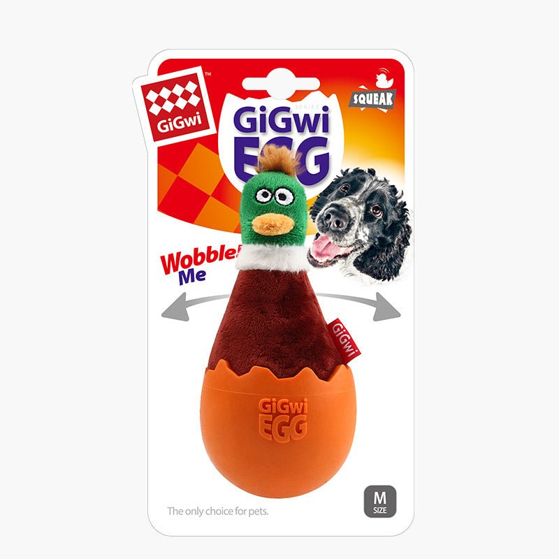 Gigwi Pet Egg Wobble TPR & Plush Dog Toy - Brown Duck - CreatureLand