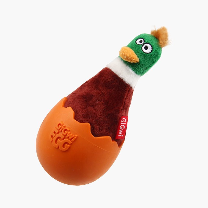 Gigwi Pet Egg Wobble TPR & Plush Dog Toy - Brown Duck - CreatureLand