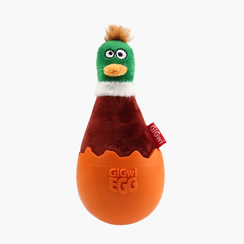 Gigwi Pet Egg Wobble TPR & Plush Dog Toy - Brown Duck - CreatureLand