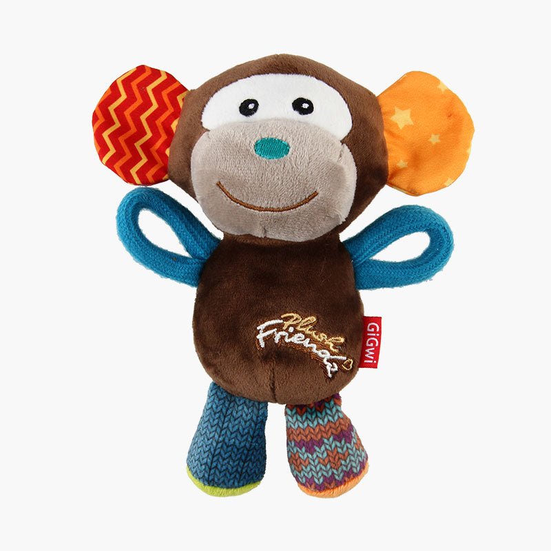 Gigwi Pet Plush Friendz Tug Dog Toy - Monkey - CreatureLand