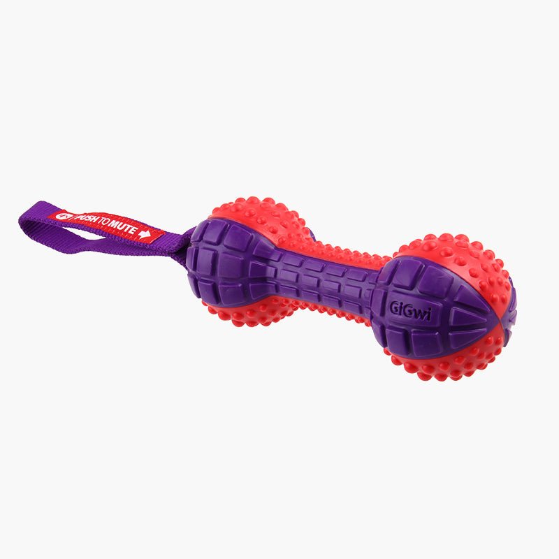 Gigwi Pet Push To Mute Dumbbell Dog Toy - Red and Purple - CreatureLand