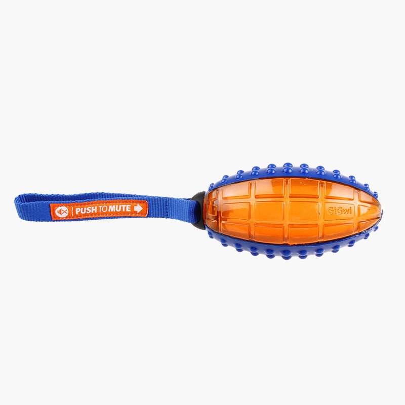 Gigwi Pet Push To Mute Rugby Ball Dog Toy - Blue and Orange - CreatureLand