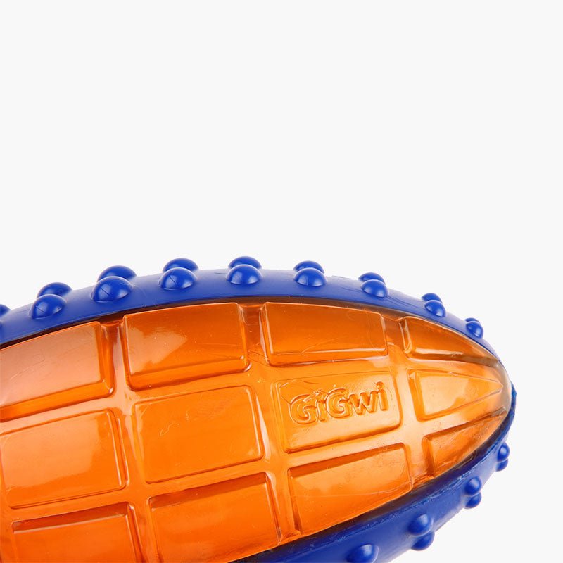 Gigwi Pet Push To Mute Rugby Ball Dog Toy - Blue and Orange - CreatureLand