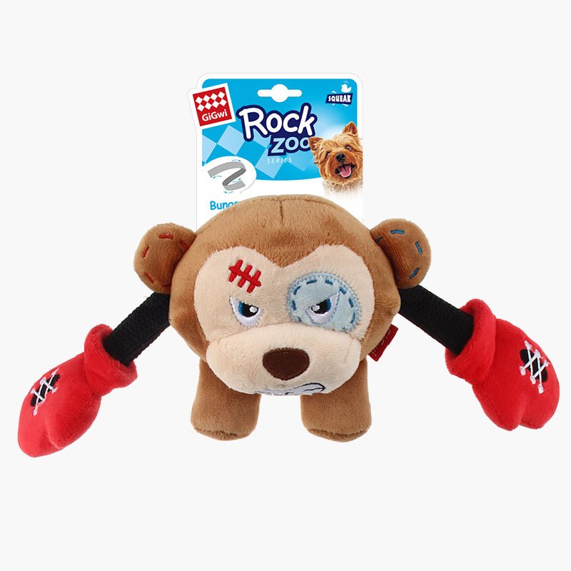 Gigwi Pet Rock Zoo Bungee Plush Dog Toy - Monkey - CreatureLand