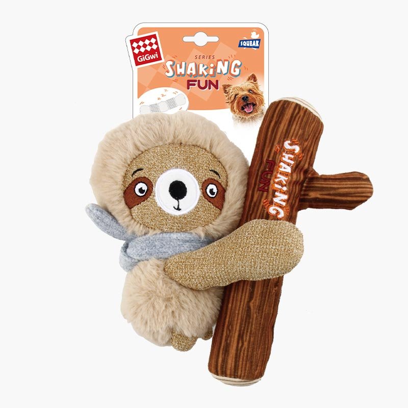 Gigwi Pet Shaking Fun 2-In-1 Plush Dog Toy - Sloth - CreatureLand