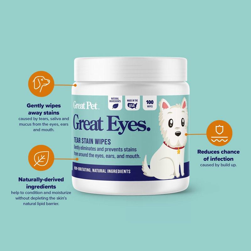 Great Pet® Great Eyes Tear Stain Wipes - 100 wipes - CreatureLand