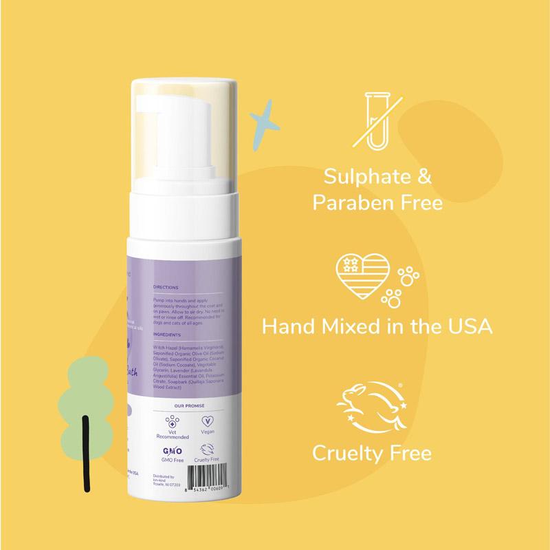 Kin+Kind Calming Lavender Waterless Foaming Shampoo For Dogs and Cats- 236ml - CreatureLand