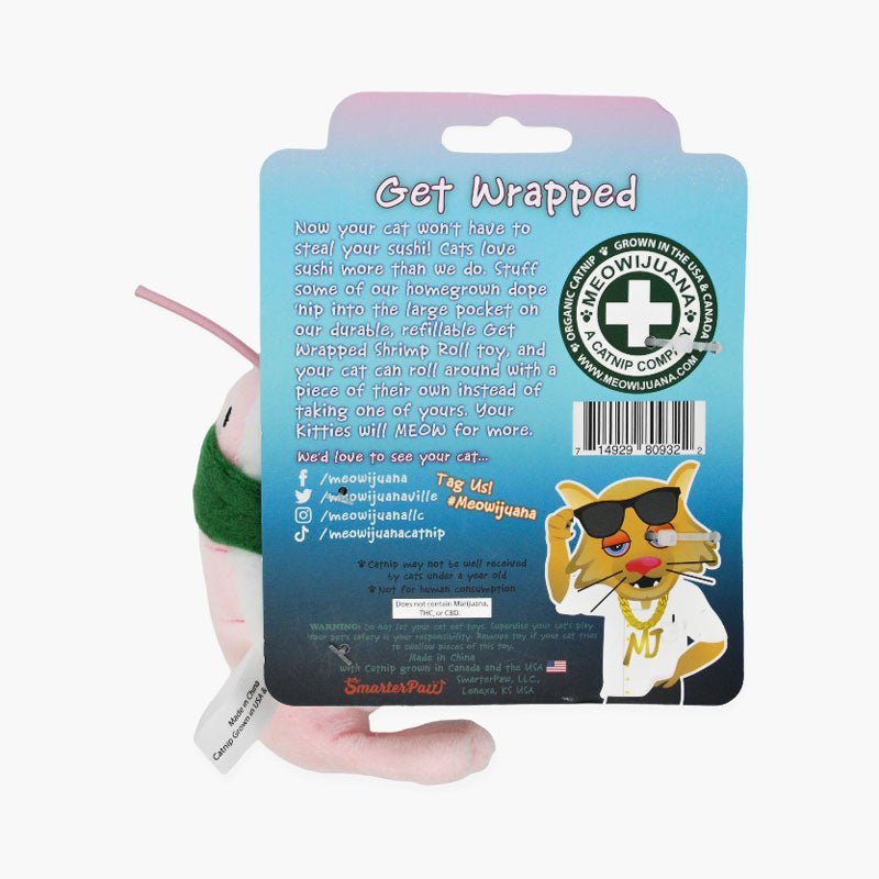 Meowijuana Get Wrapped Refillable Catnip Shrimp Sushi Roll Cat Toy - CreatureLand