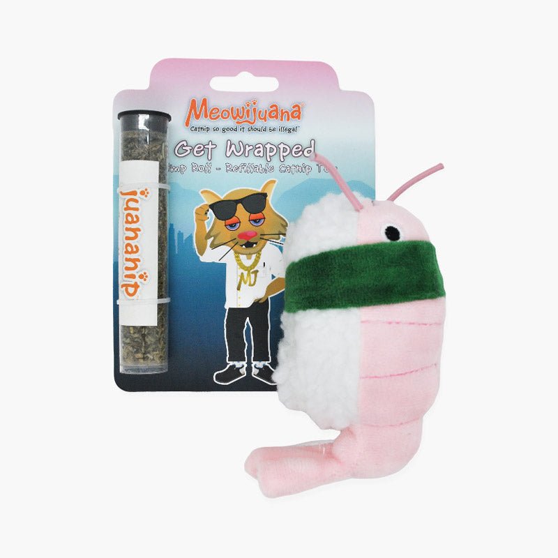 Meowijuana Get Wrapped Refillable Catnip Shrimp Sushi Roll Cat Toy - CreatureLand