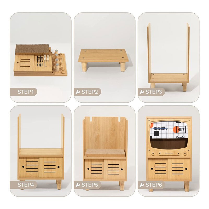 Mewoofun Wooden Tv Cat House with Scratcher & Storage (2 Colours) - CreatureLand