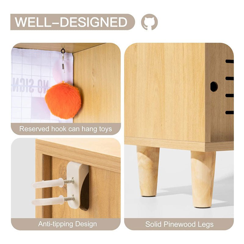 Mewoofun Wooden Tv Cat House with Scratcher & Storage (2 Colours) - CreatureLand