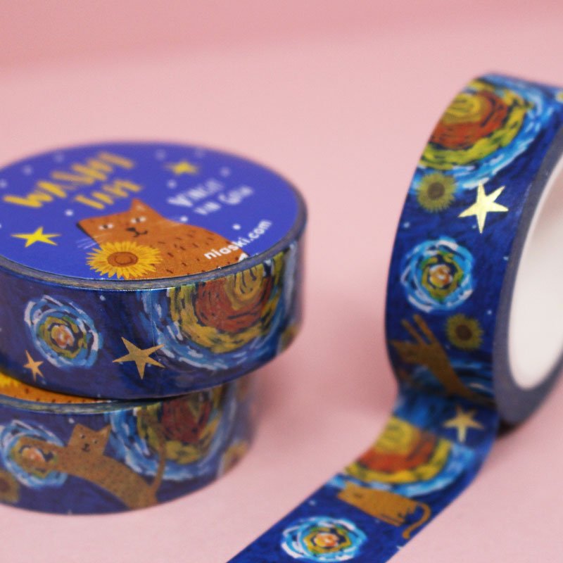 Niaski Vincat Van Gogh Cat Washi Tape - CreatureLand