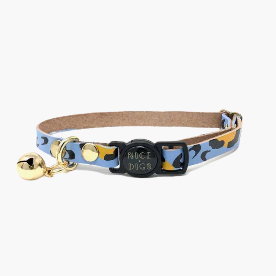 Nice Digs ANIMAL LEATHER CAT COLLAR - SKY - CreatureLand