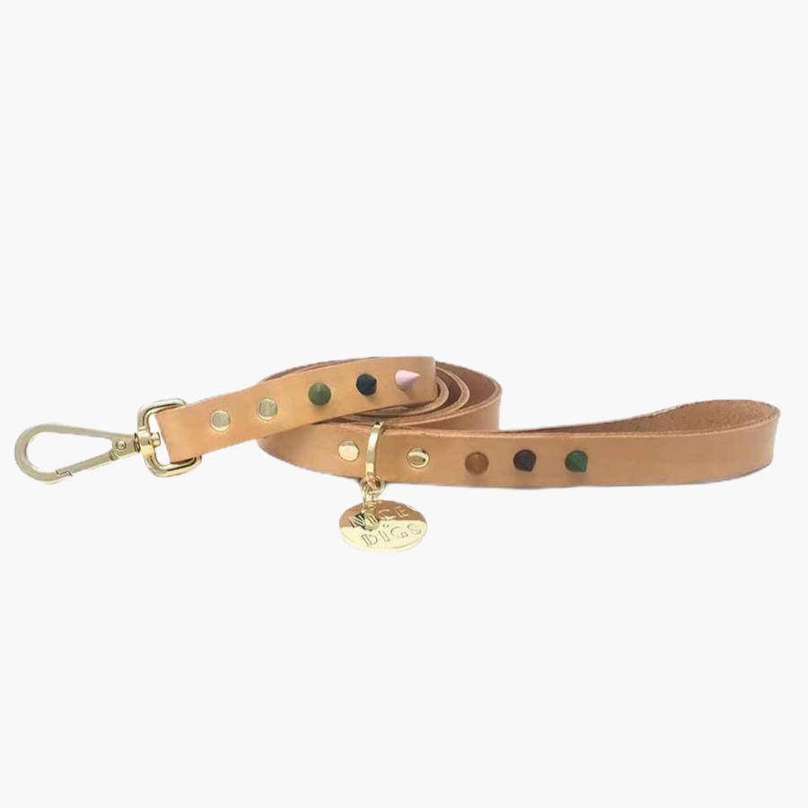 Nice Digs SPIKE LEATHER DOG LEASH - FOREST TAN - CreatureLand