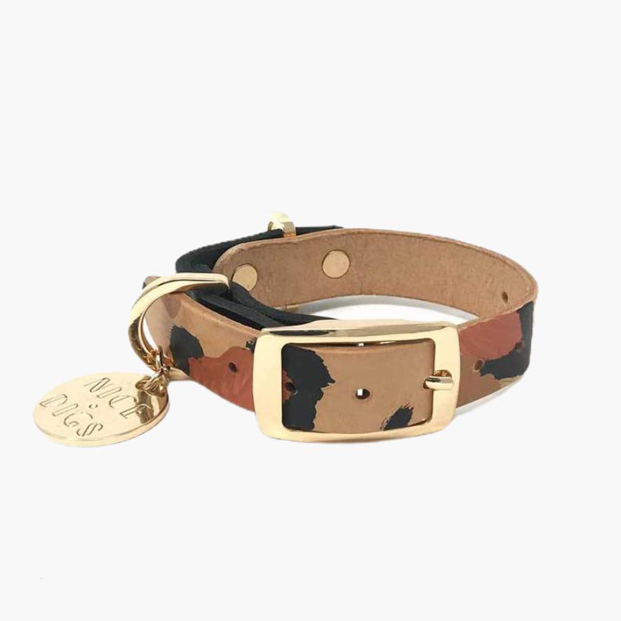 Nice Digs TWO TONE DOG COLLAR - TAN ANIMAL - CreatureLand