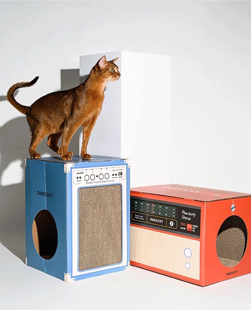 Pawzcity Vintage Stereo Cat Scratcher | Red - CreatureLand