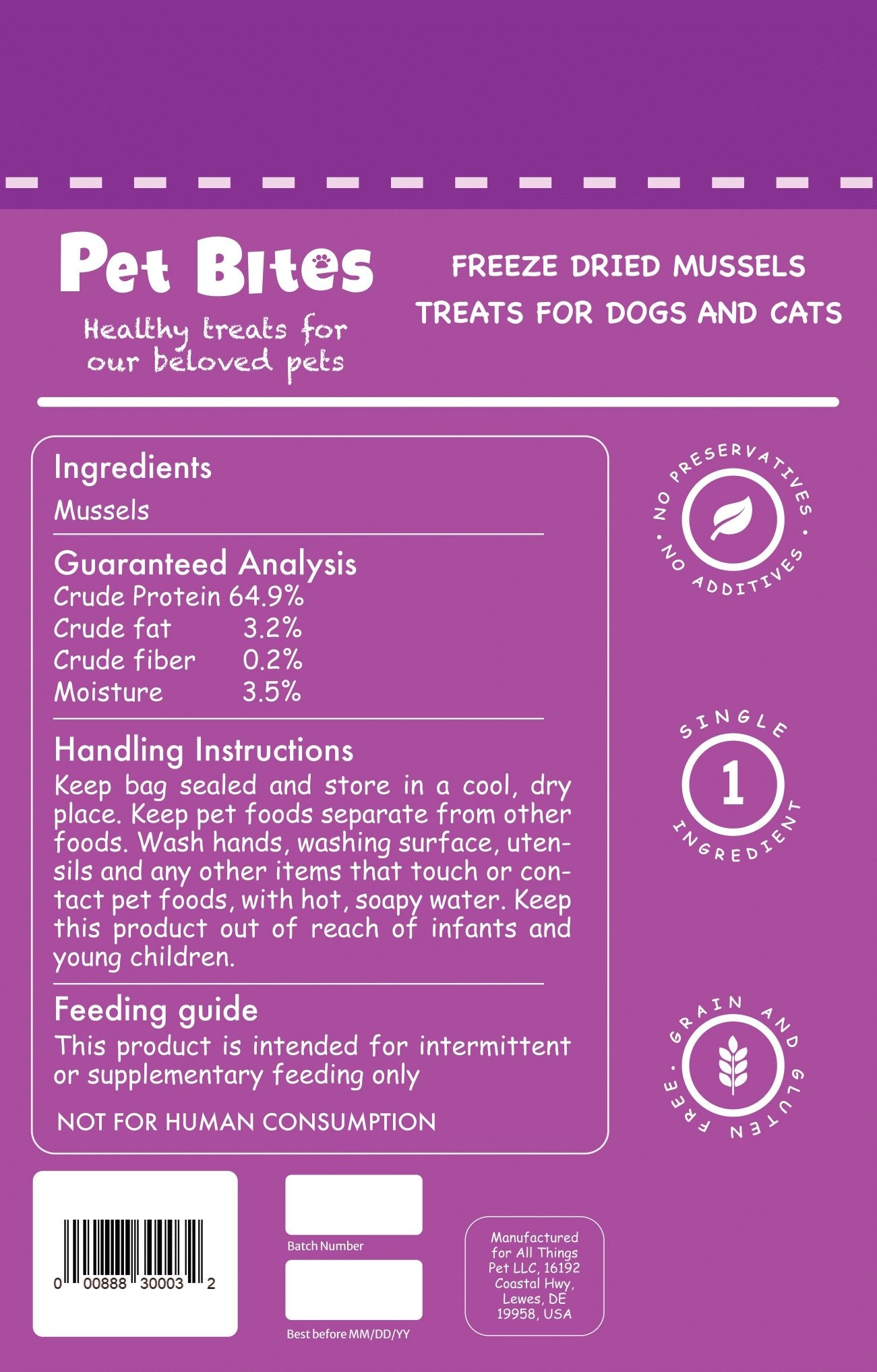 Pet Bites Freeze Dried Mussels (56g) - CreatureLand